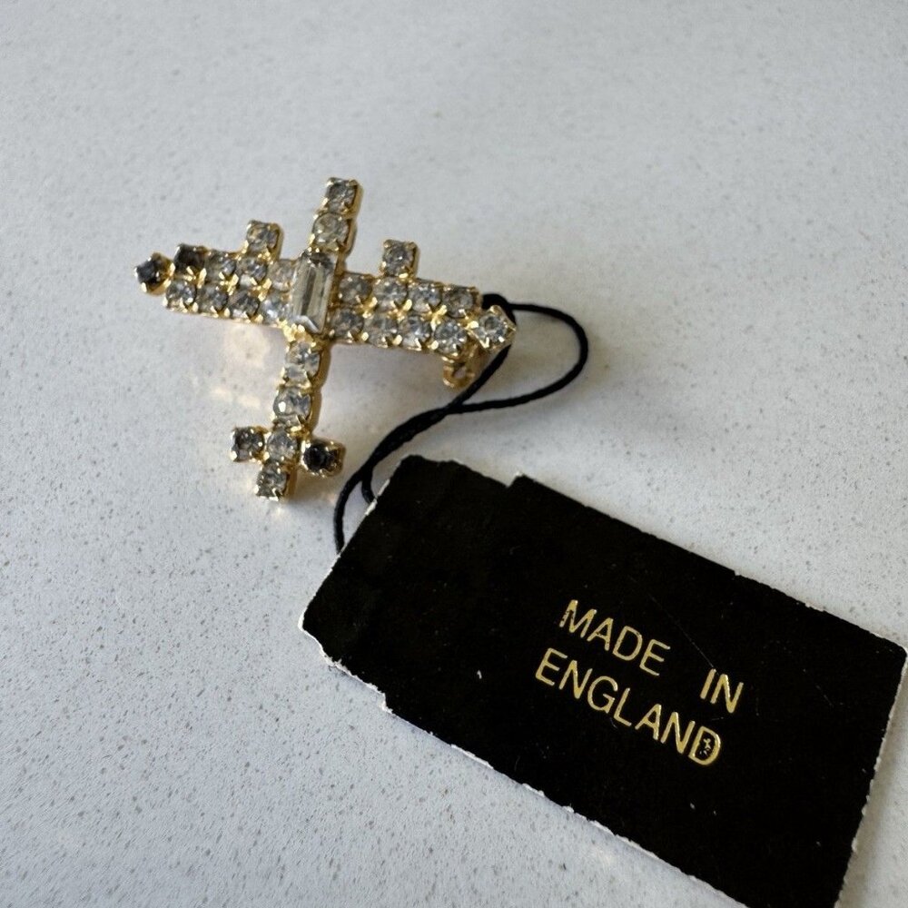 Stunning Vintage Rhinestone Airplane Pin Brooch small
